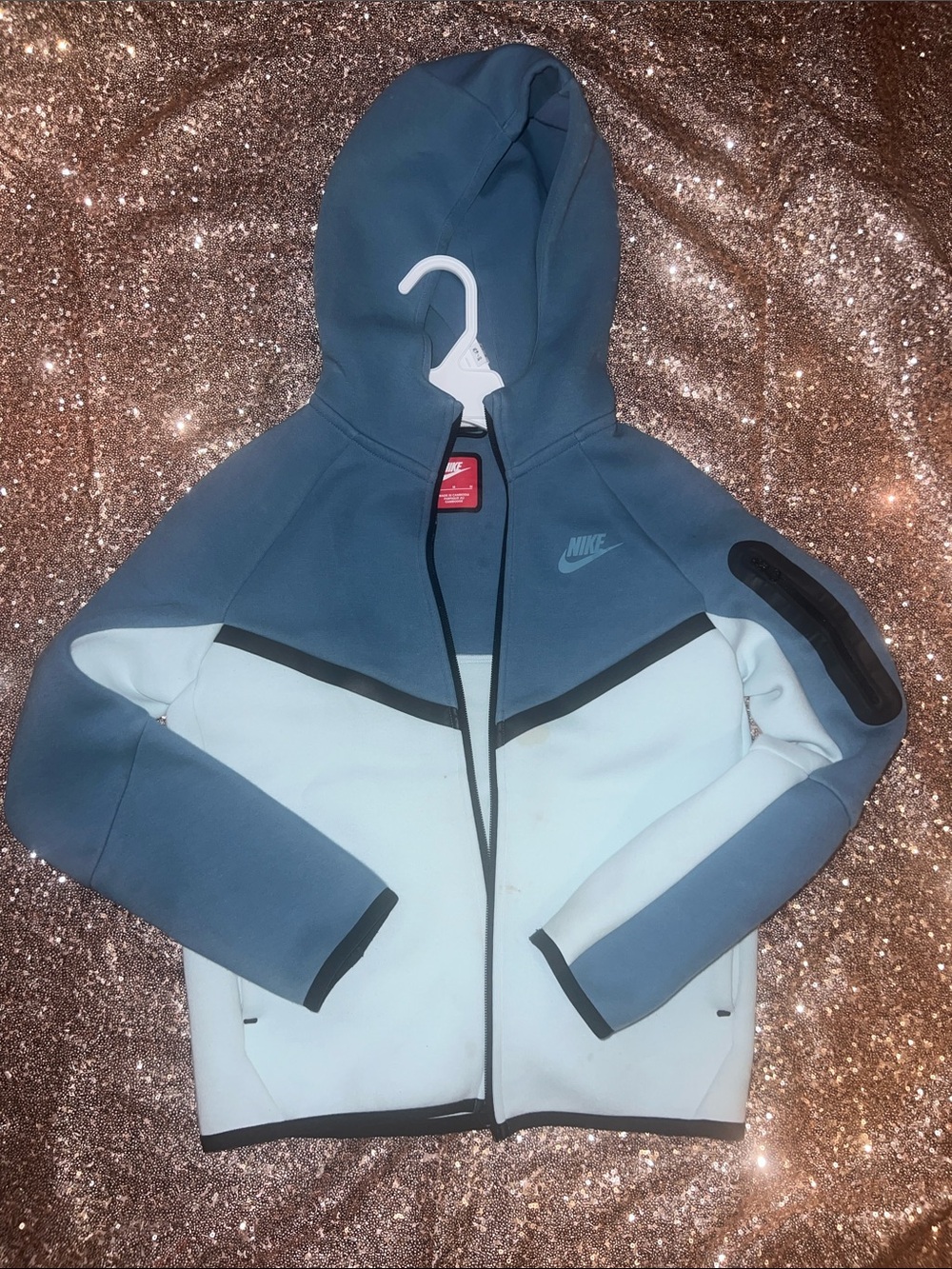 Nike Kids Blue & White Zip-Up Hooded Puffer